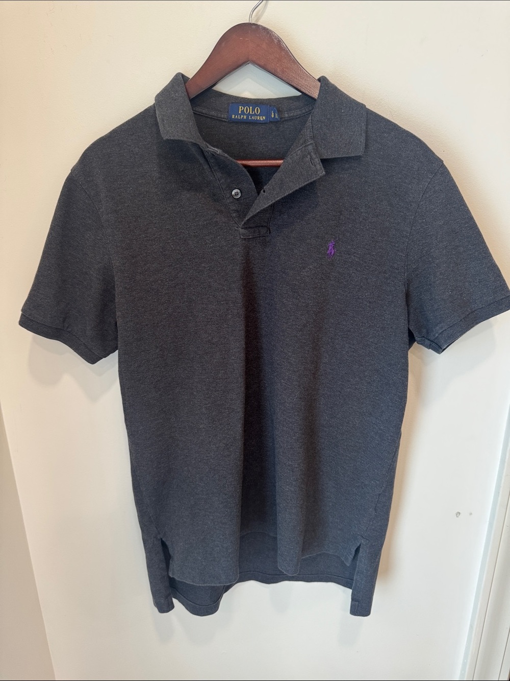 Polo by Ralph Lauren Charcoal Short Sleeve Polo with Purple Pony- Large